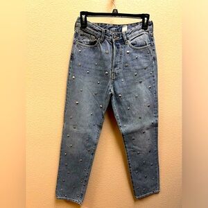 Vintage Fit High Waist H&M &Denim Silver Studded Rivet Button Fly Jeans Size 27